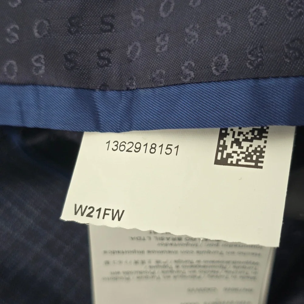 BOSS Hugo Boss Blazer Mens 40R Navy Blue Check Slim Fit Italian H-Huge-214